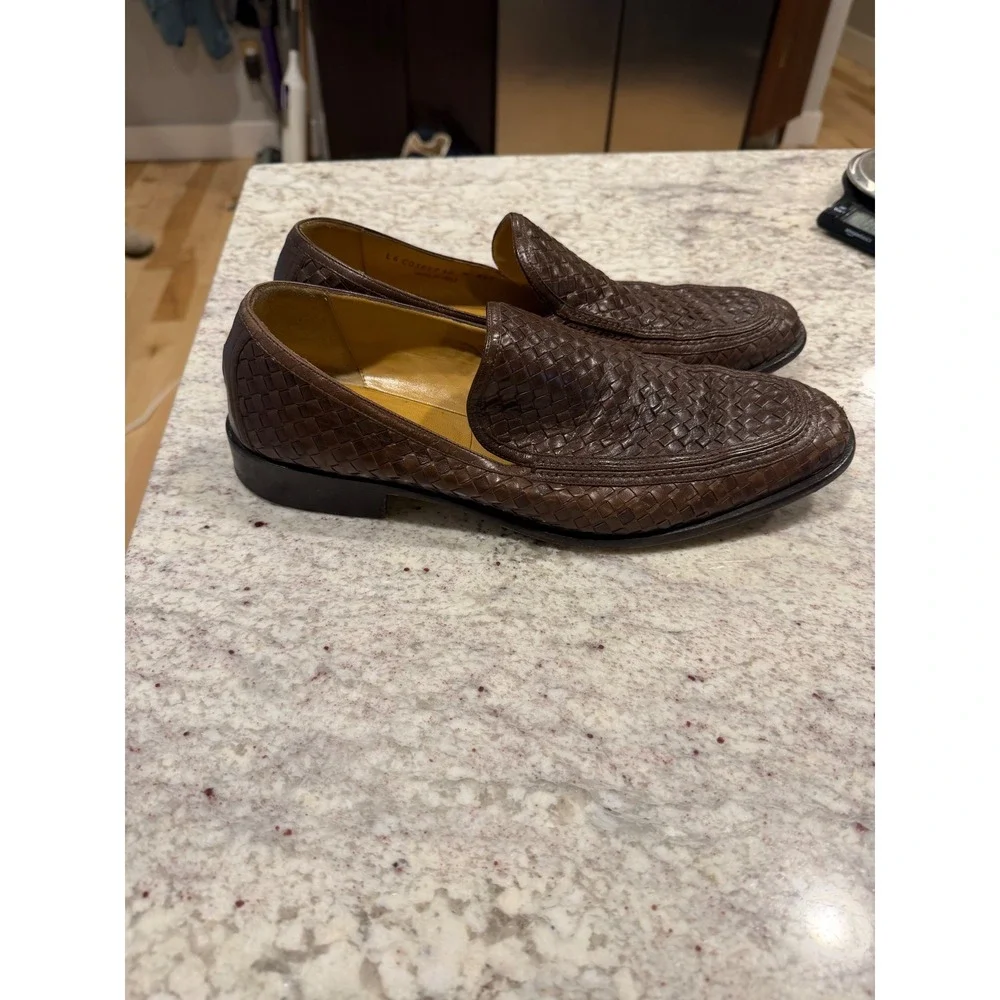 Cole Haan Collection Mens 10 M Brown Woven Leather Loafers Made in Italy C03577